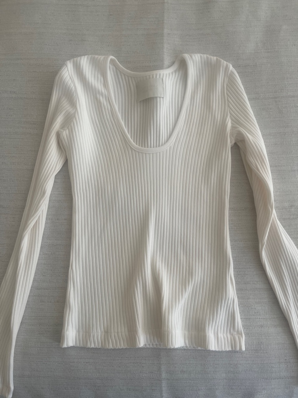 Citizens Of Humanity White Ribbed Long Sleeve Scoop Neck Top